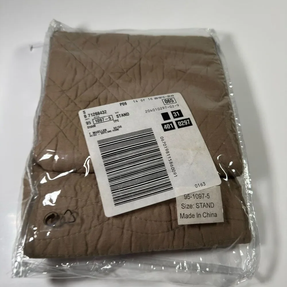 BrylaneHome BH Studio Reversible Quilted Pillow Sham Standard Brown Taupe NWT